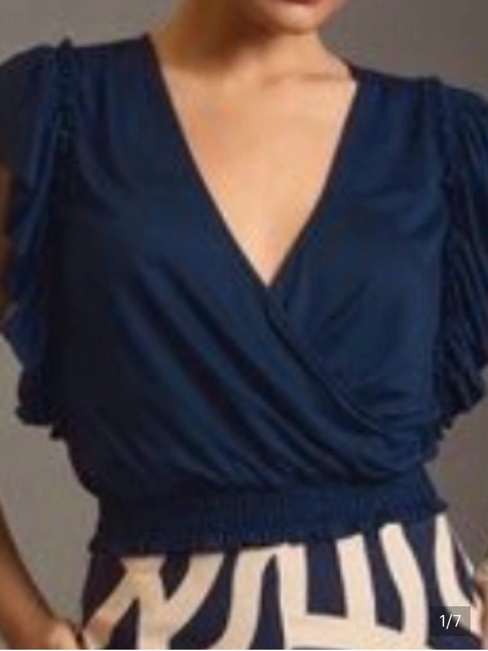 Anthropologie Women’s Navy V-Neck Wrap Top - Elegant Short Sleeve Top
